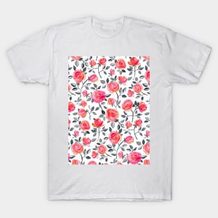 Roses on White - a watercolor floral pattern T-Shirt